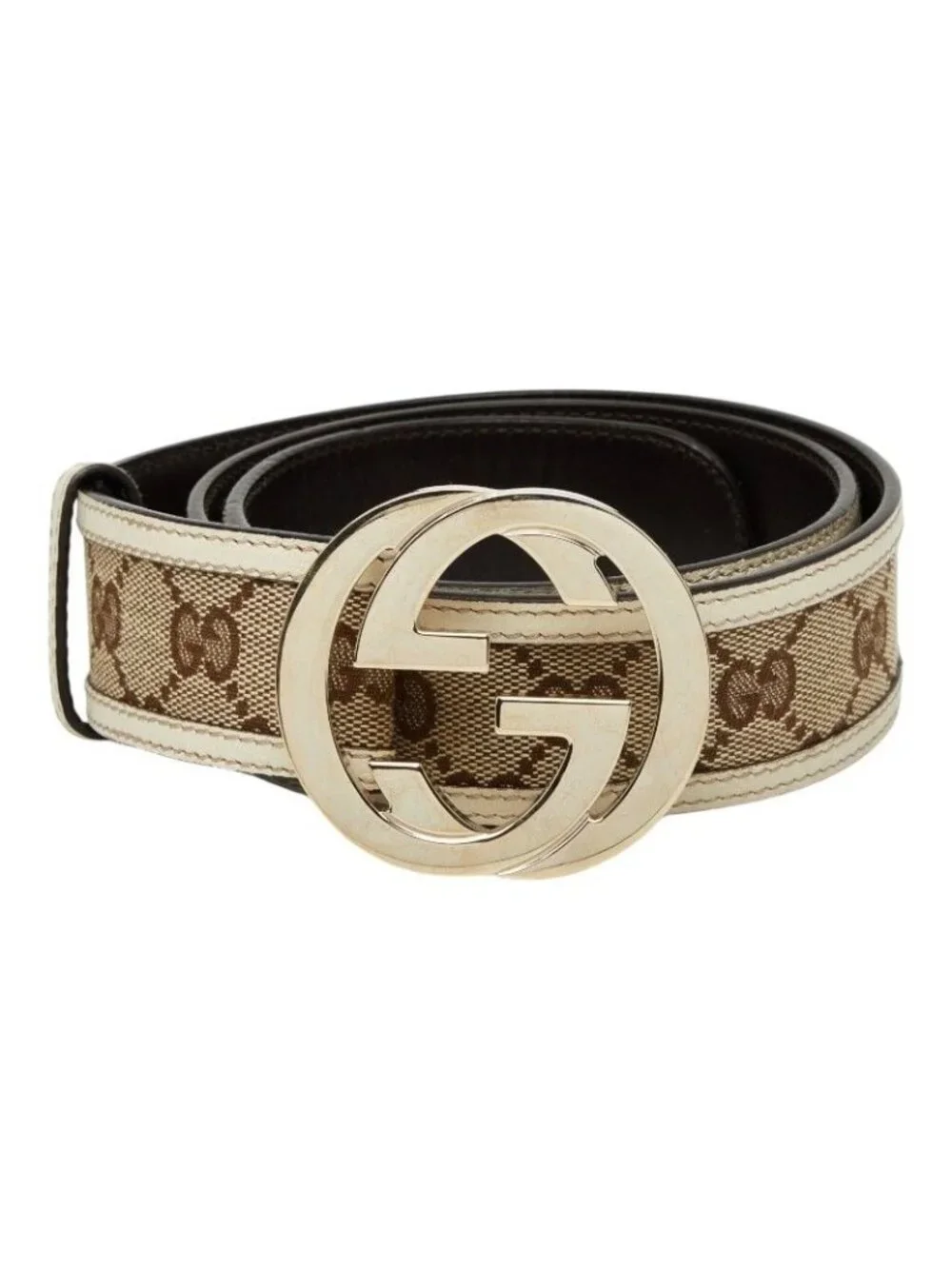 Gucci Interlocking GG Canvas Belt 85 34 Beige White